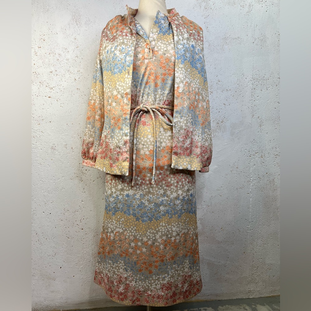 Vintage Multicolor Floral Dress Set